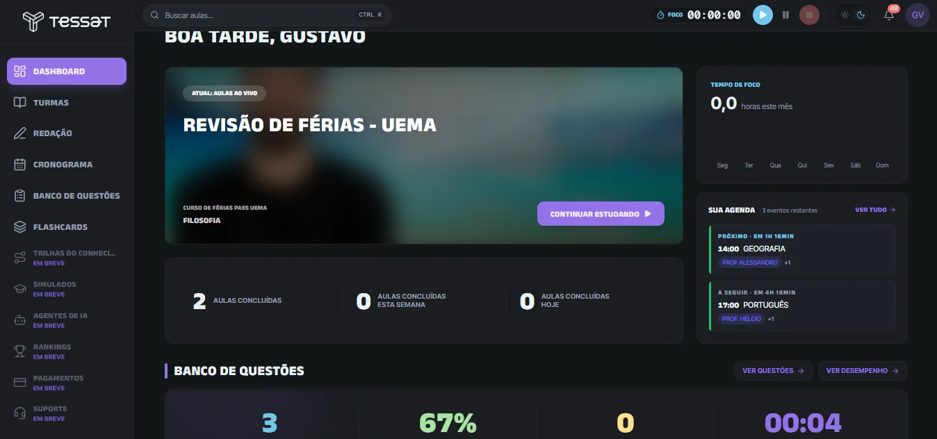 Dashboard da plataforma