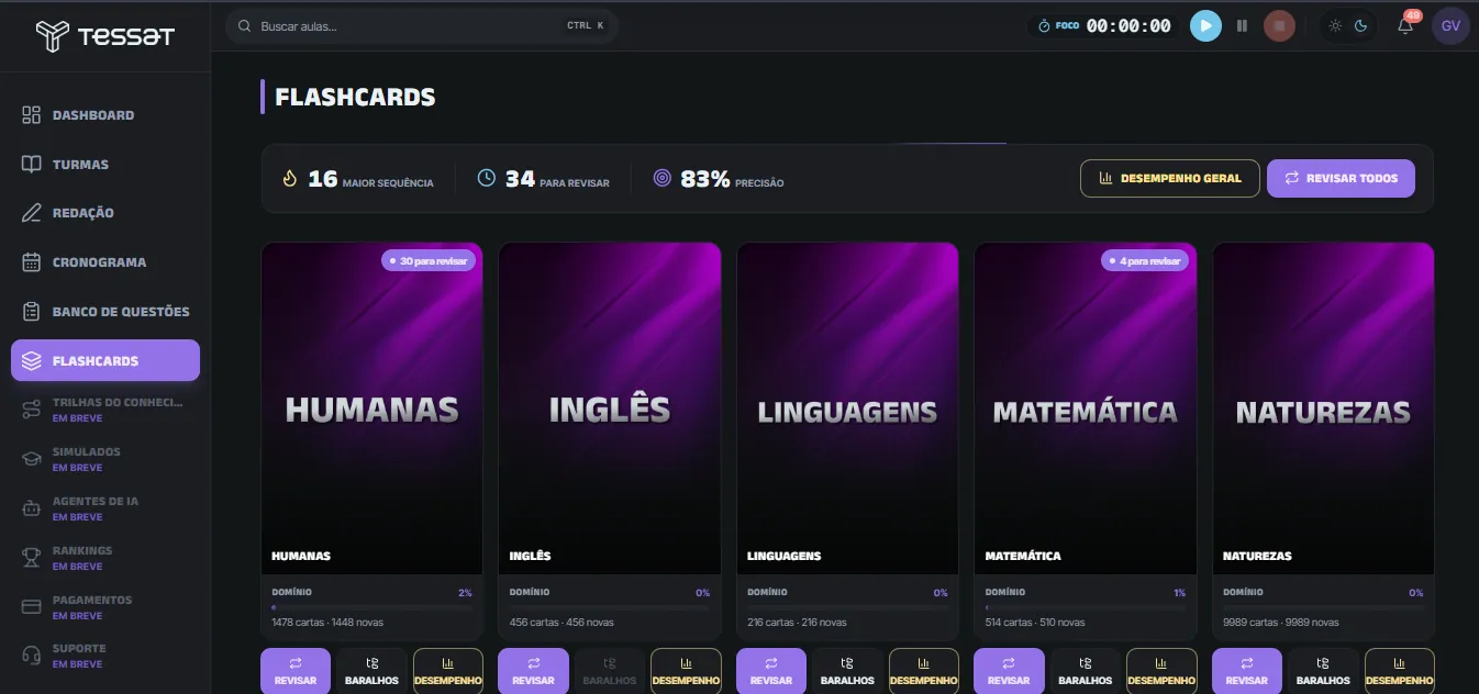 Baralhos de flashcards por área