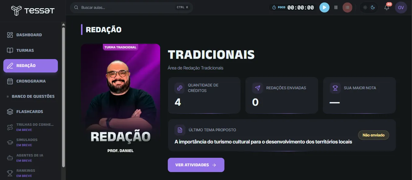 Áreas de redação por turma