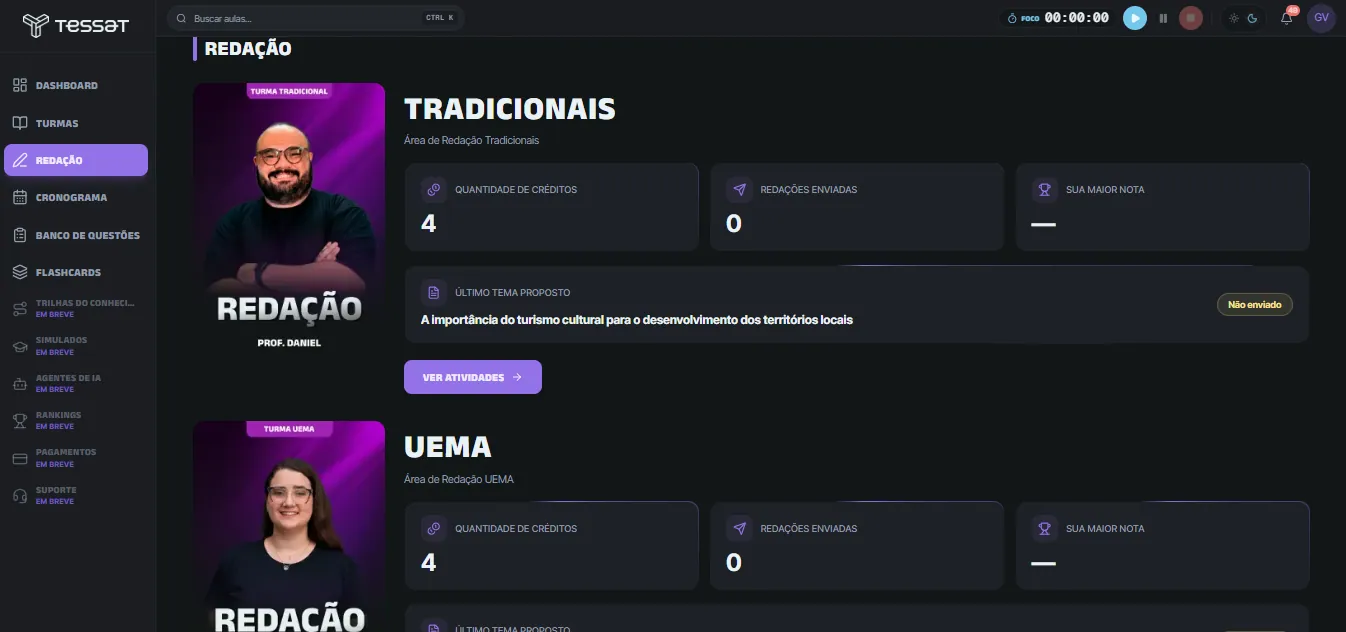 Visão geral da área de Redação