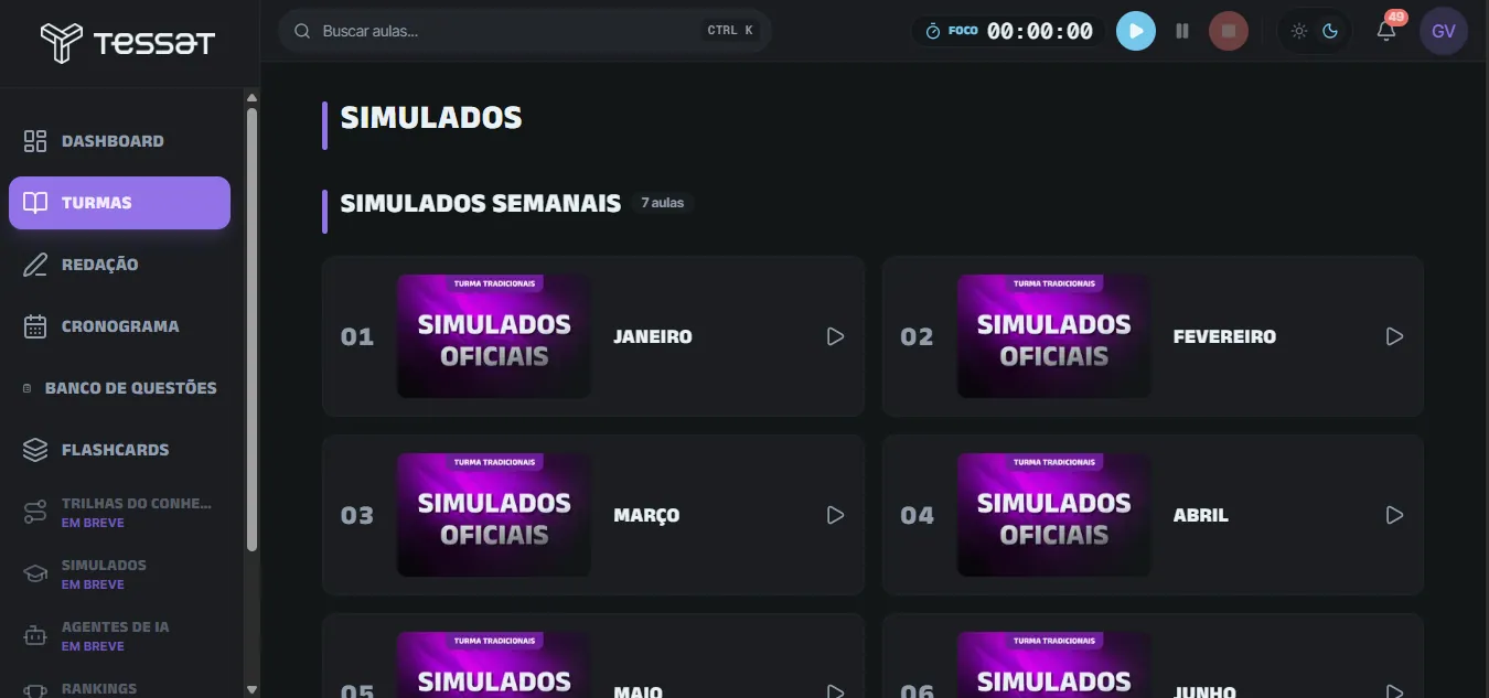 Lista de simulados por mês