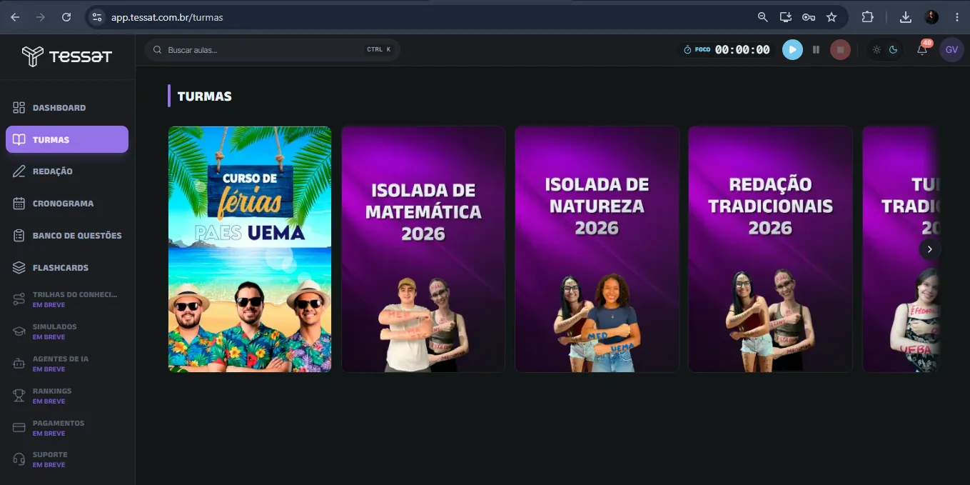 Lista de turmas e cursos adquiridos